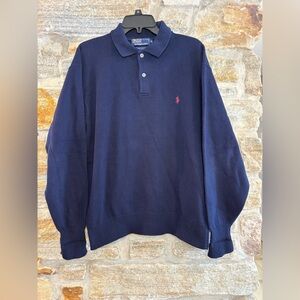 Vintage Polo Ralph Lauren Mens Navy Blue Cotton Collared Sweater Pullover XL